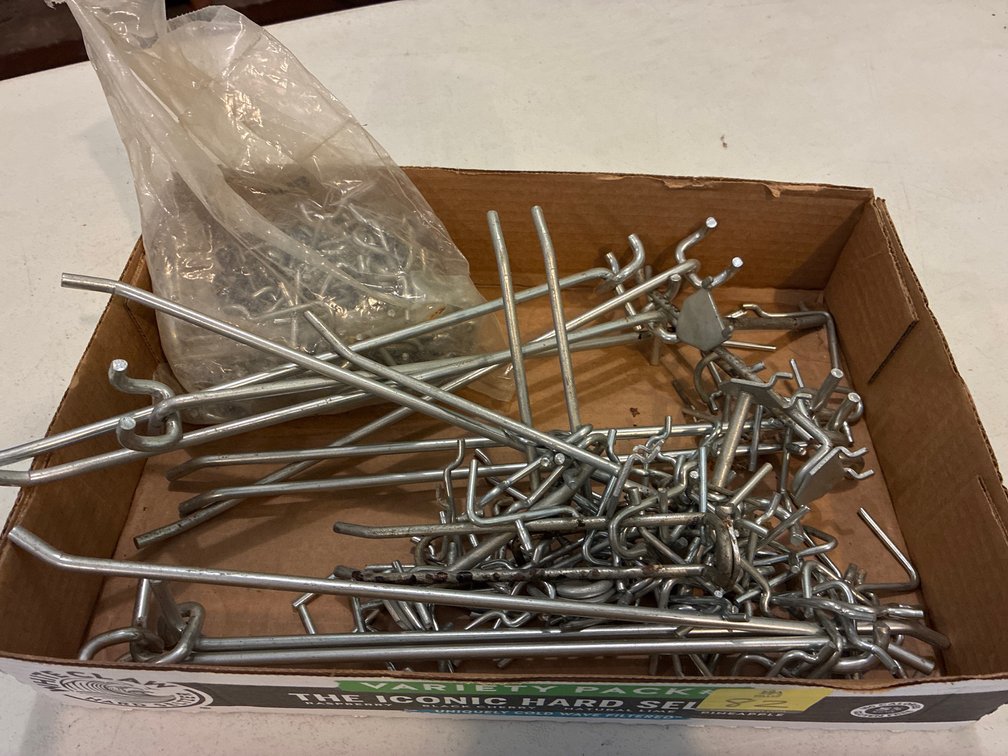 Assorted peg board hooks