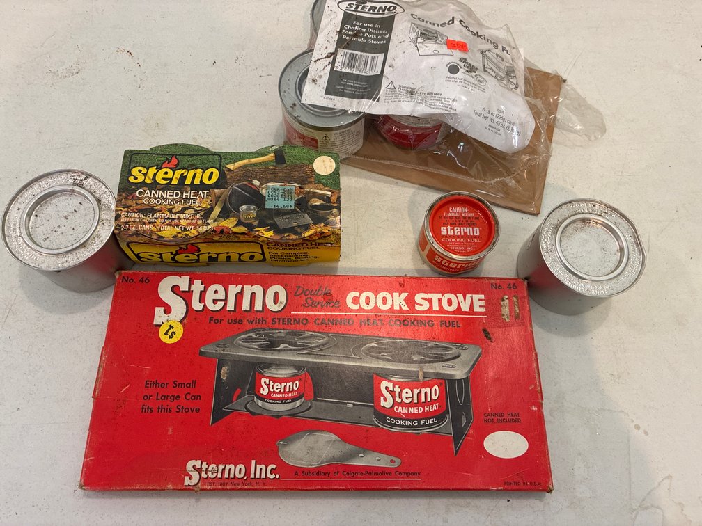 Sterno double service cookstove and fuel cans