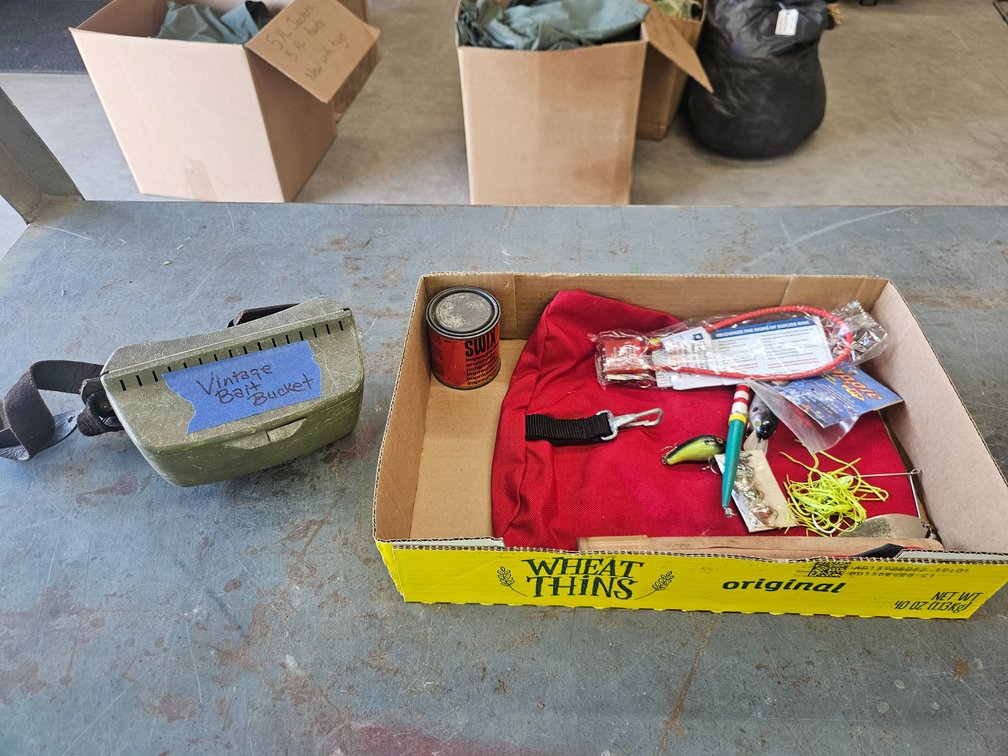 Vintage bait bucket and lures