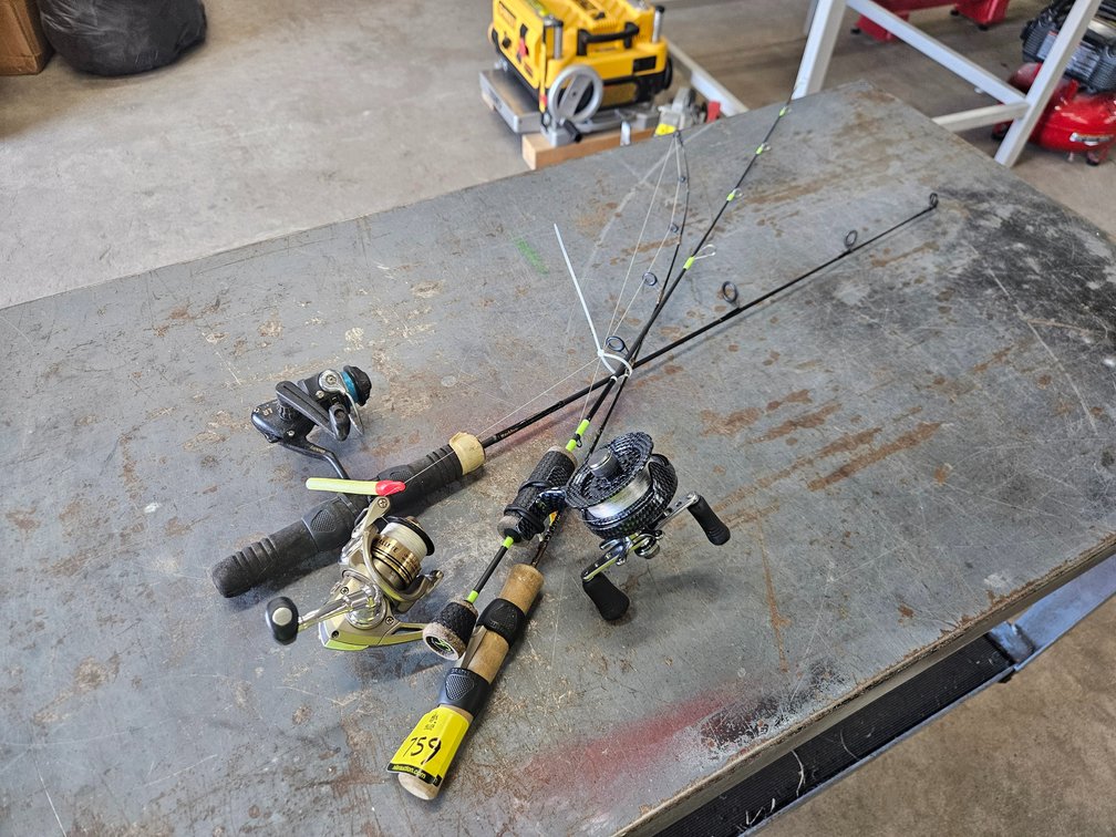 3 Ice fishing rods and reels