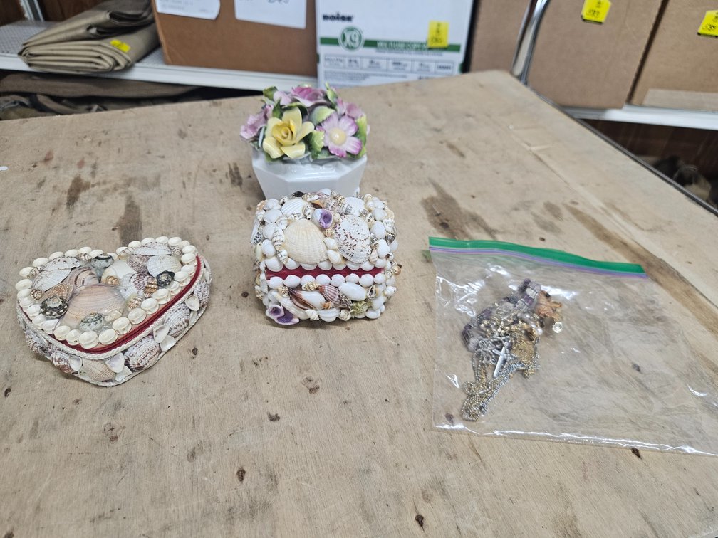 Sea shell boxes, music box, jewelry
