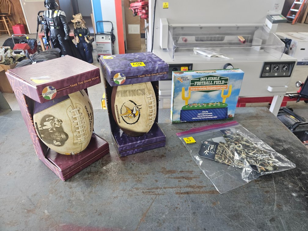 2 Vikings footballs, inflatable football field