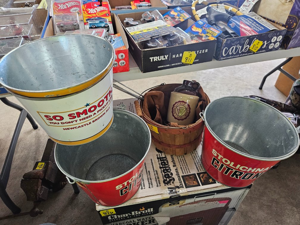 3 Metal Pails, Campfire Cook sticks & Misc