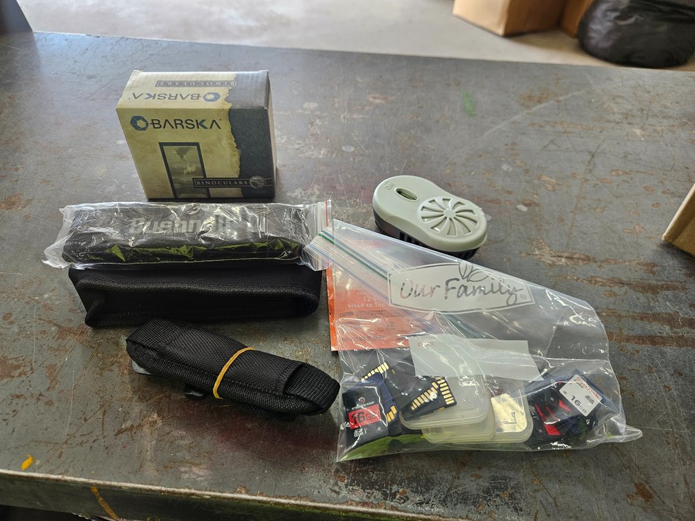 Varska Binoculars, Bag Of SD Cards & Misc