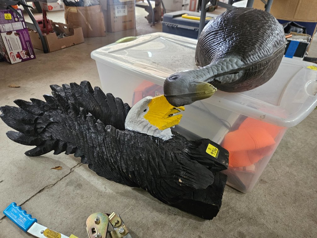 Wooden Eagle Carving & Turkey Decoy