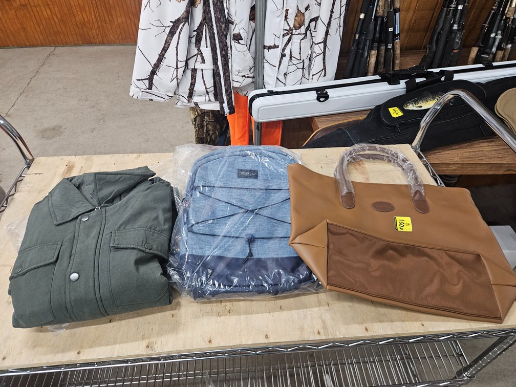 Quilted Jacket-L, Backpack & Large Bag