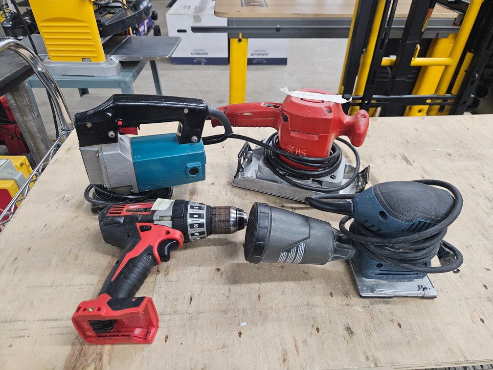 Bosch Palm Sander, Makita Jig Saw, Milwaukee Orbital Sander & Milwaukee Power Drill