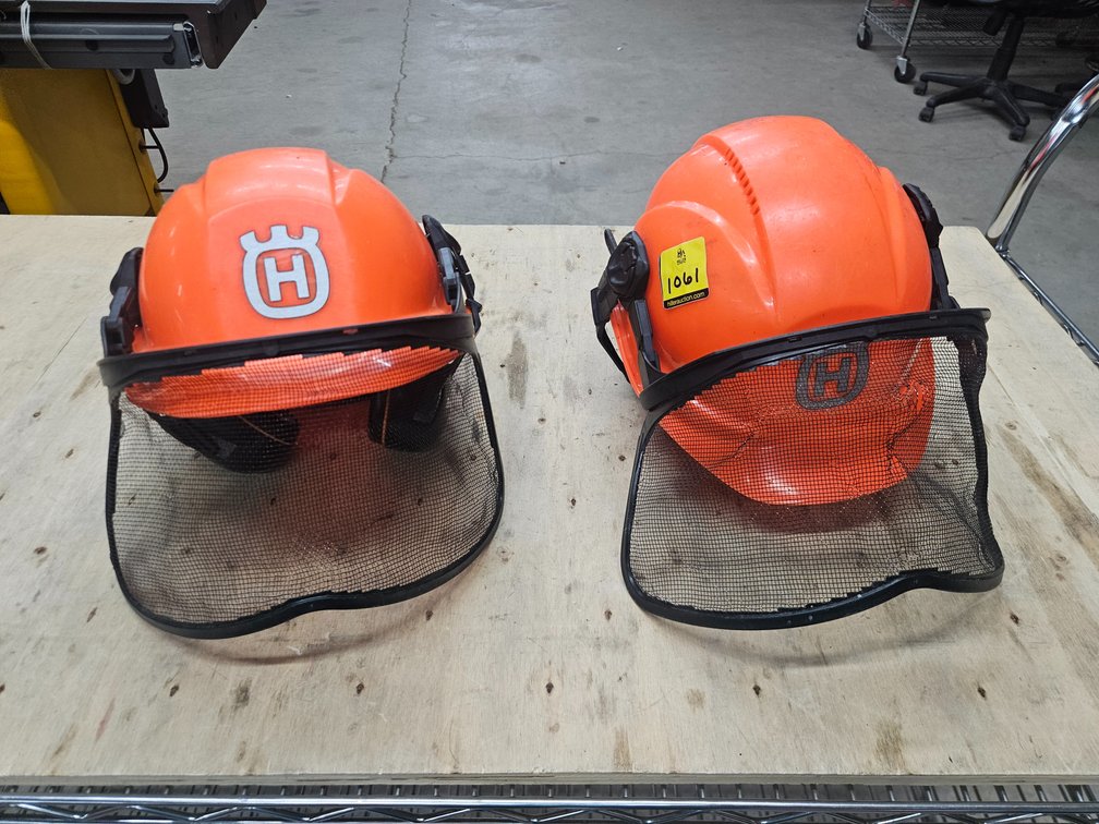 2 Husqvarna Hard Hats With Build In Ear And Face Protection