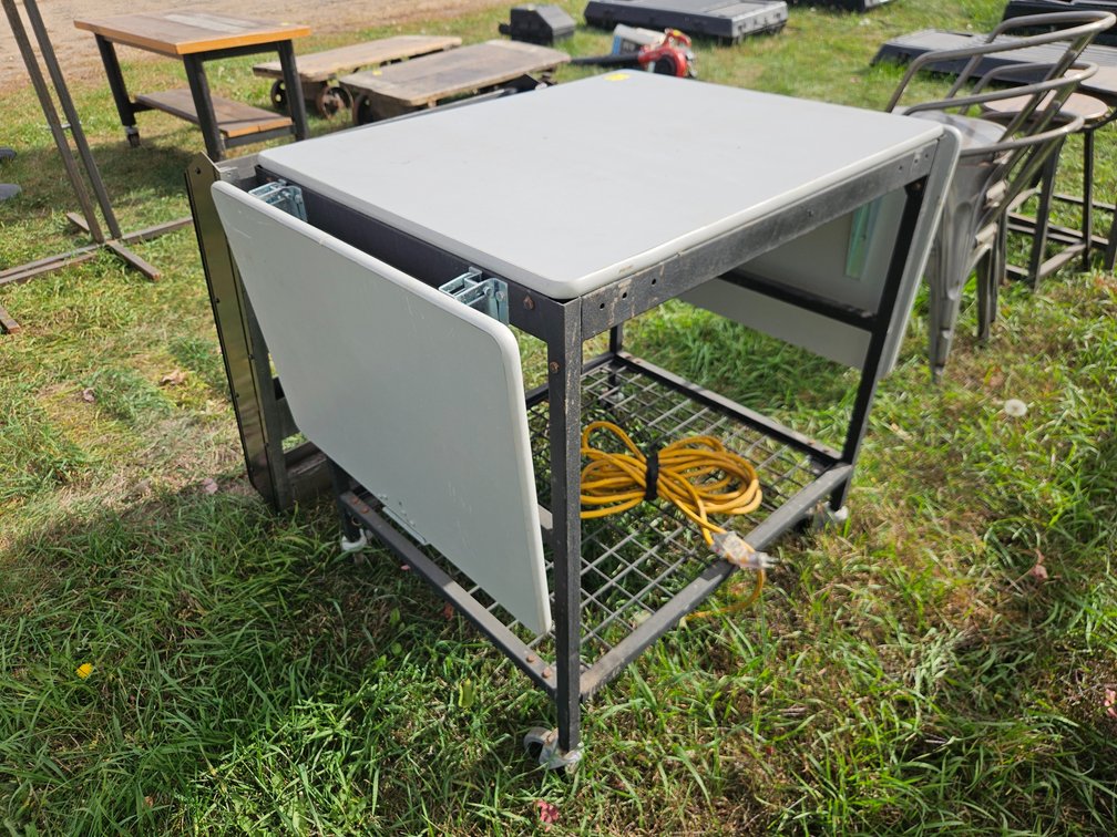 Rolling, Folding Work Bench, Metal Shelf, Cord