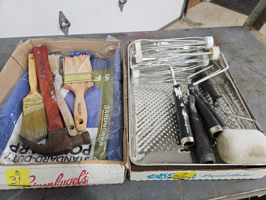 Painting supplies, tarp