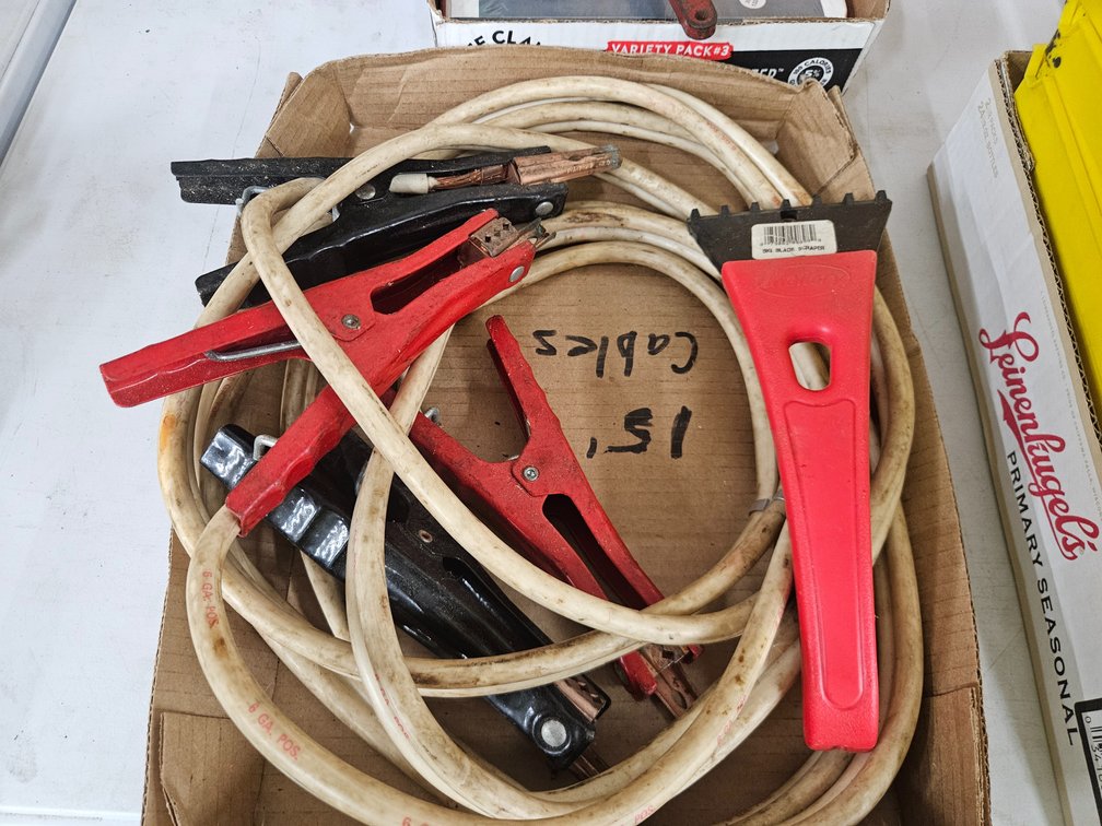 Jumper cables, scraper