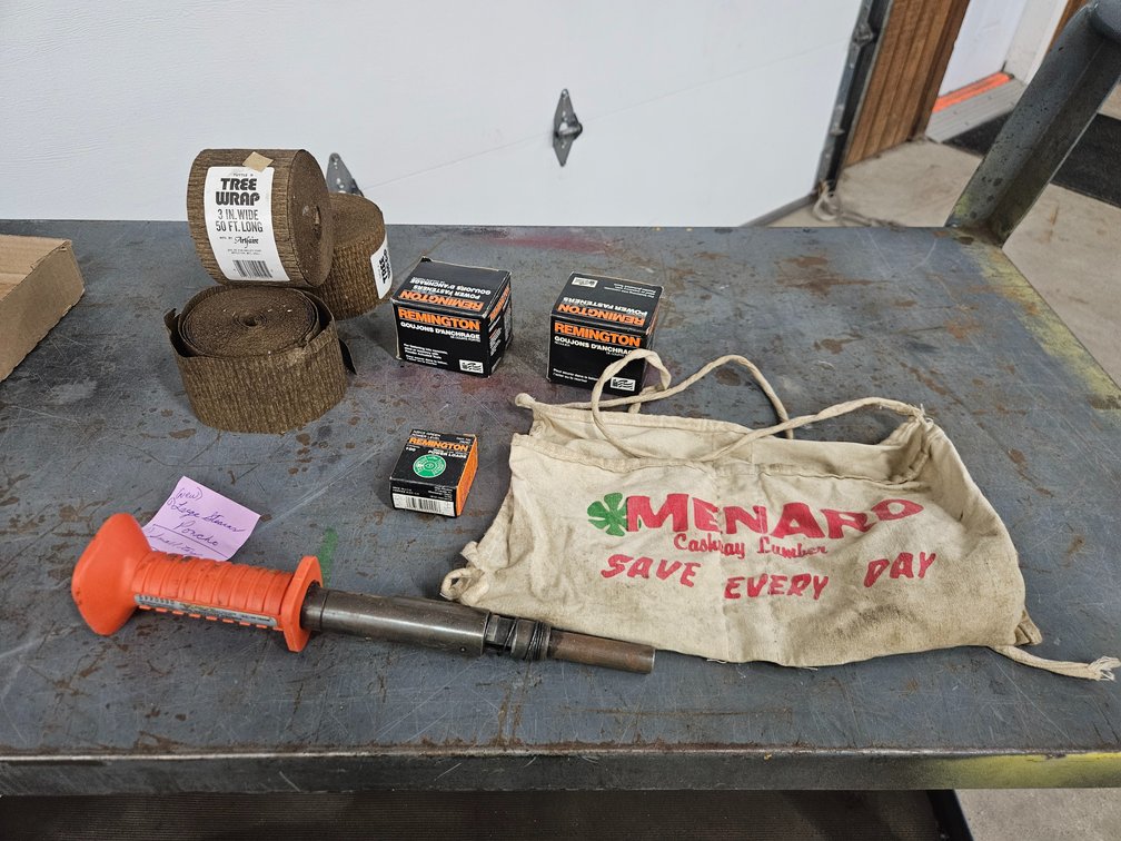 3 Rolls tree wrap, 2 boxes power fasteners, power nailer