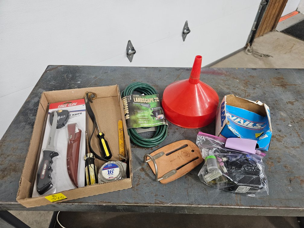 Extension cord, fillet knife, misc.