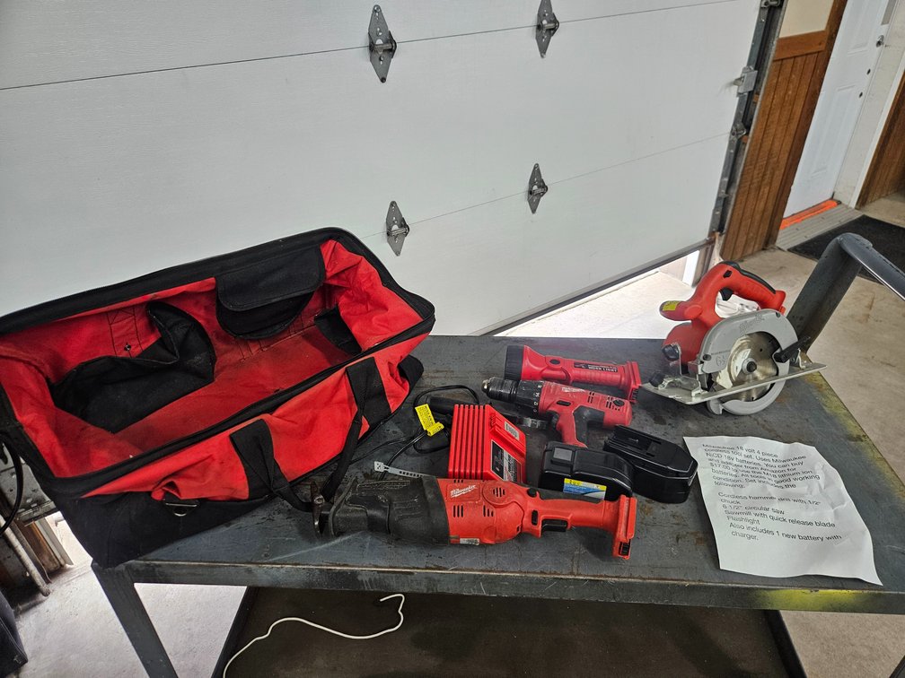 Milwaukee circular saw, flashlight, reciprocating saw, drill