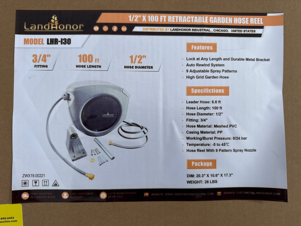 12"x100' retractable garden hose