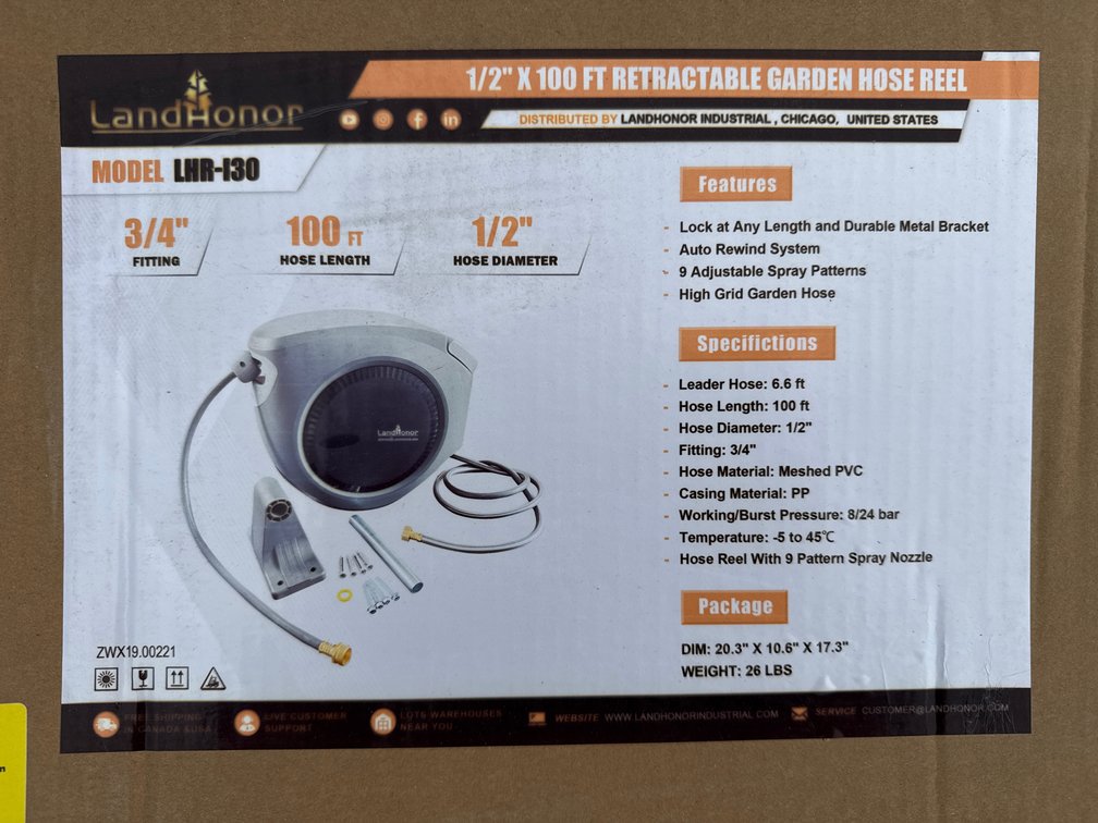 12"x100' retractable garden hose