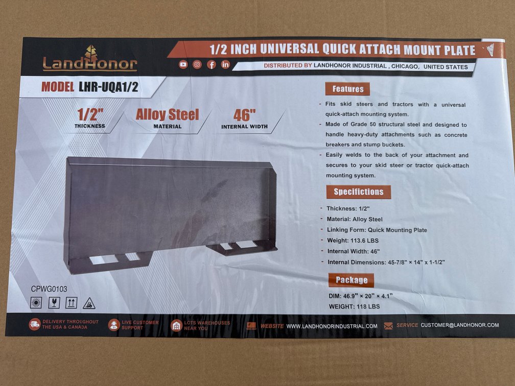 1/2" thick skid loader tool plate