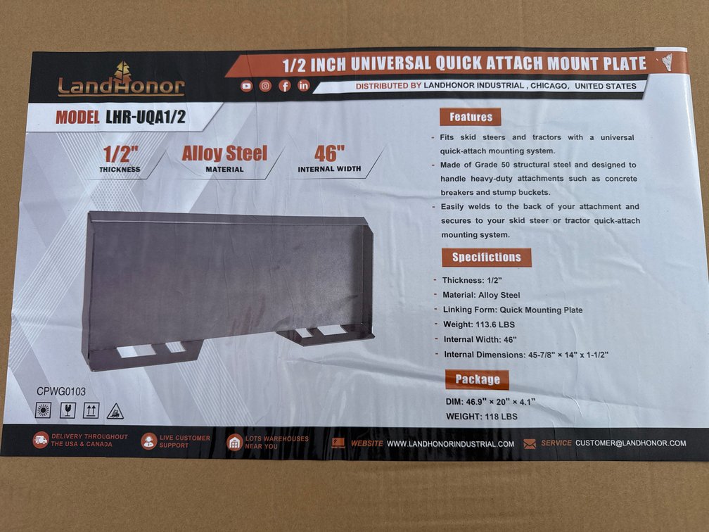 1/2" thick skid loader tool plate