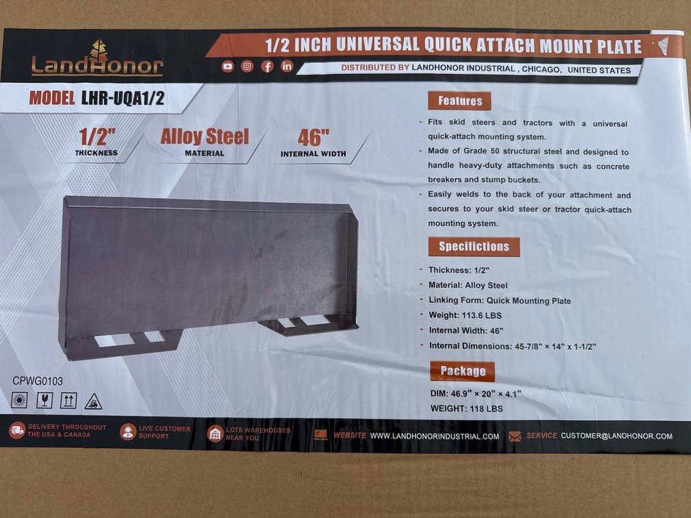 1/2" thick skid loader tool plate