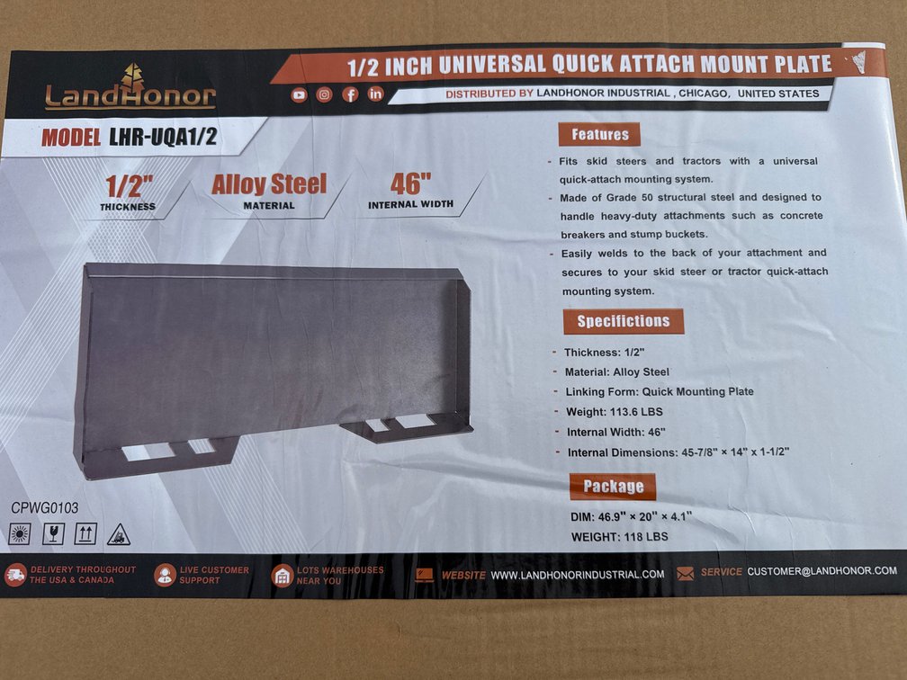 1/2" thick skid loader tool plate