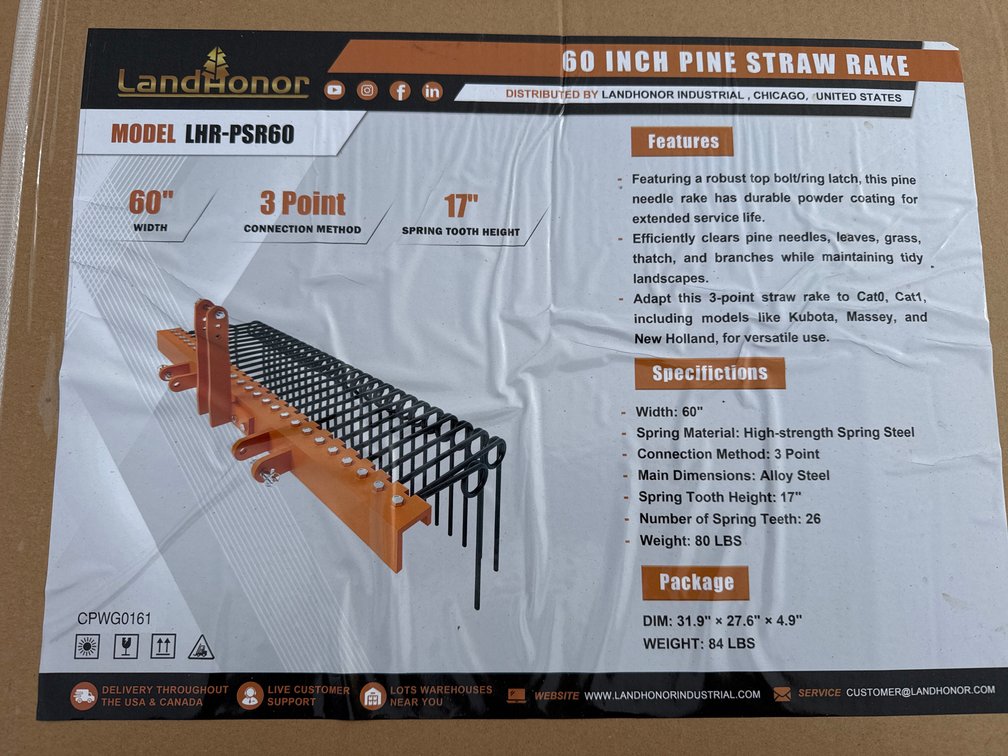 60" 3pt pine/straw rake