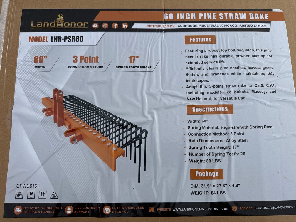 60" 3pt pine/straw rake