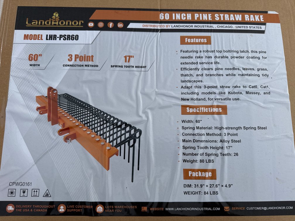 60" 3pt pine/straw rake