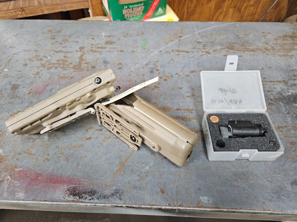 2 Glock 21 holsters, pistol flashlight