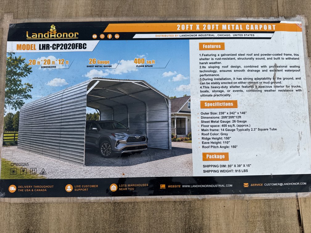 20x20 car port with sides