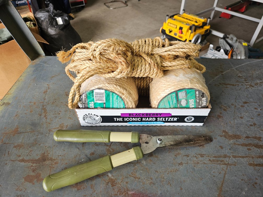 Assorted sisal rope, hedge clippers