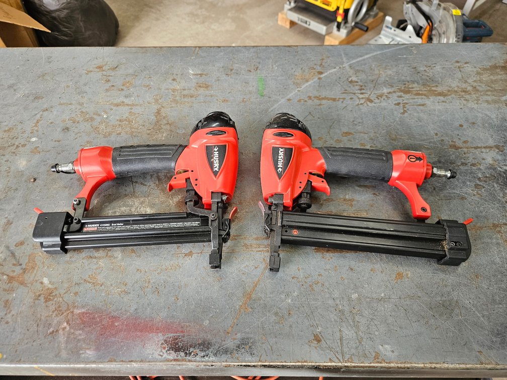 2 Husky air 1/4" narrow crown staplers