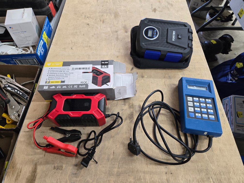 Elevator test tool, G-Fast trickle charger, Fortem digital tire inflater