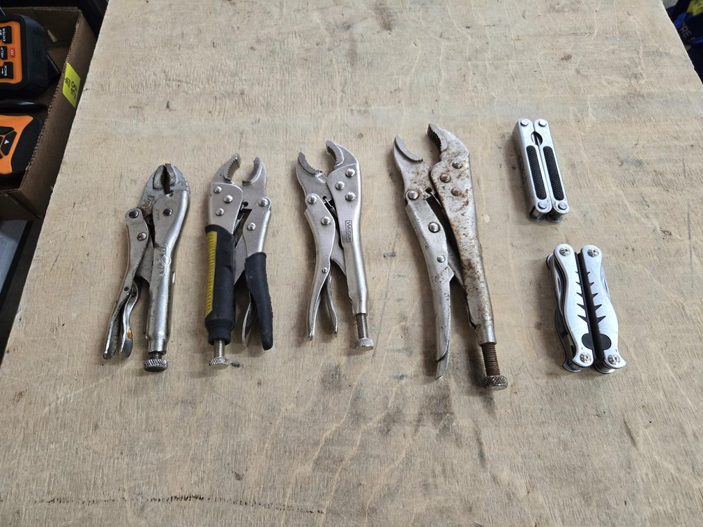 Locking pliers and 2 multi tools