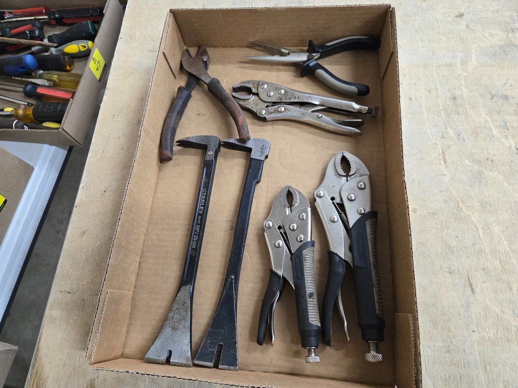 Locking pliers and 2 pry bars