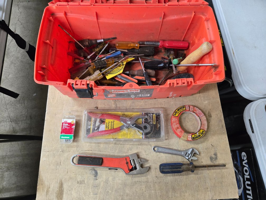 Plastic toolbox with misc. tools