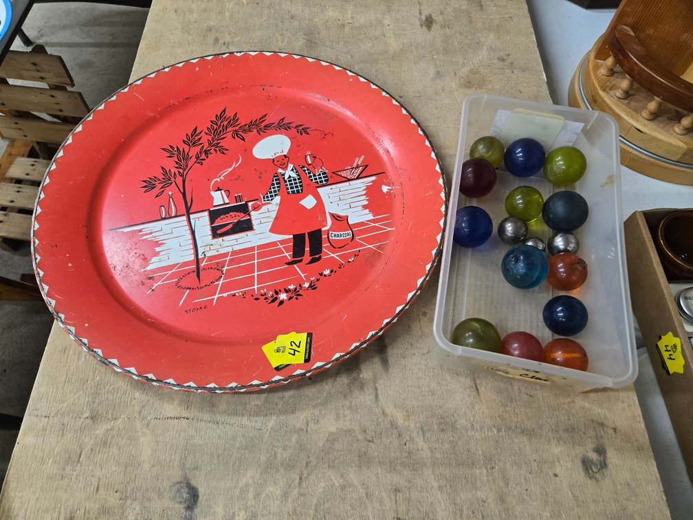 Tin platter and misc. resin and stainless steel balls