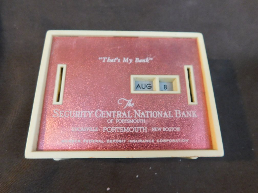 Vintage Collectible The Security Central National Bank, Portsmouth Ohio, Coin Bank 3 1/2" x 4 1/4"