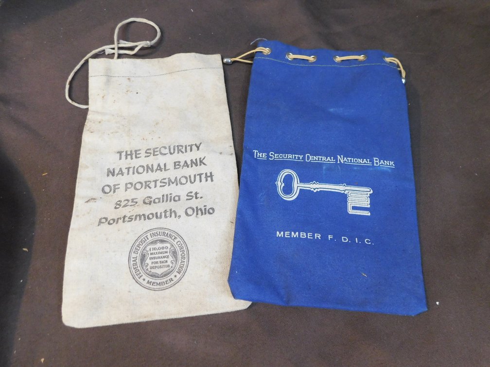 Vintage The Security Central National Bank, Portsmouth Ohio Bank Bags