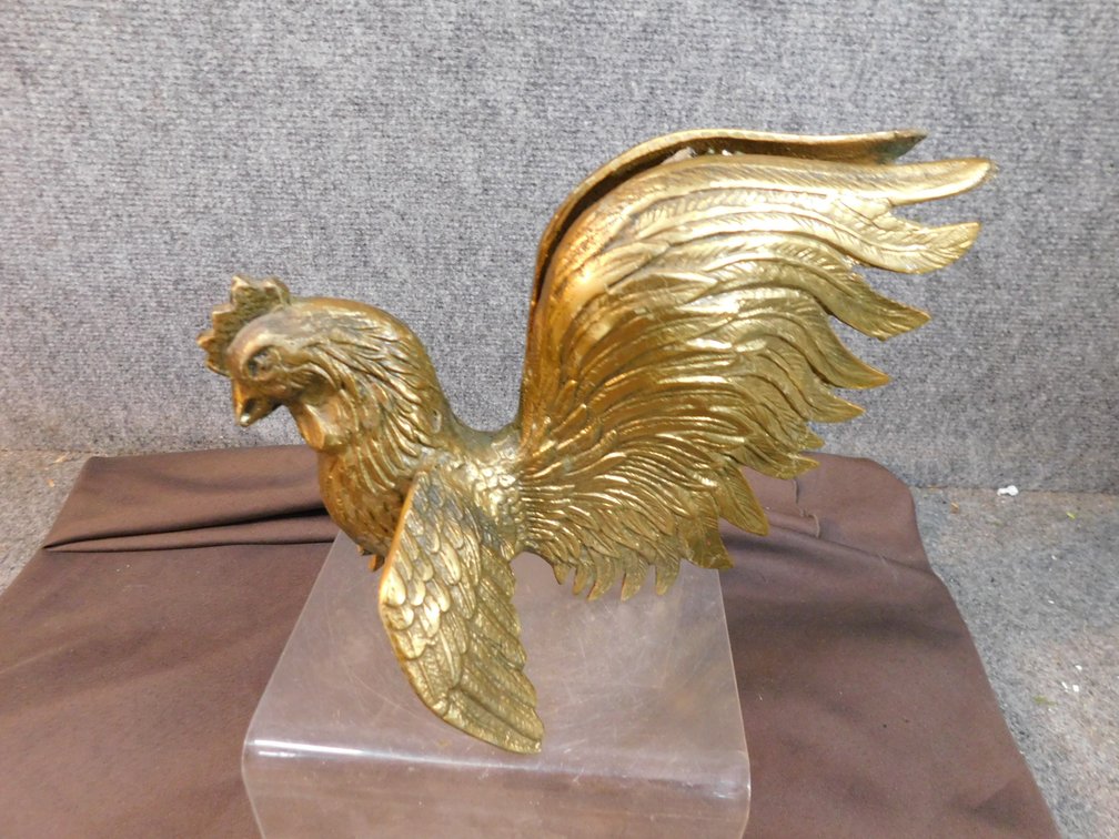 Brass Rooster Figurine 6" T