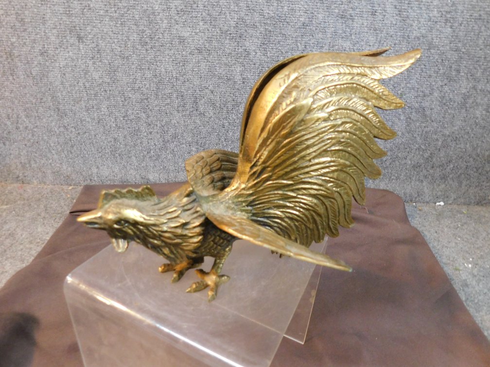Brass Rooster Figurine 6" T
