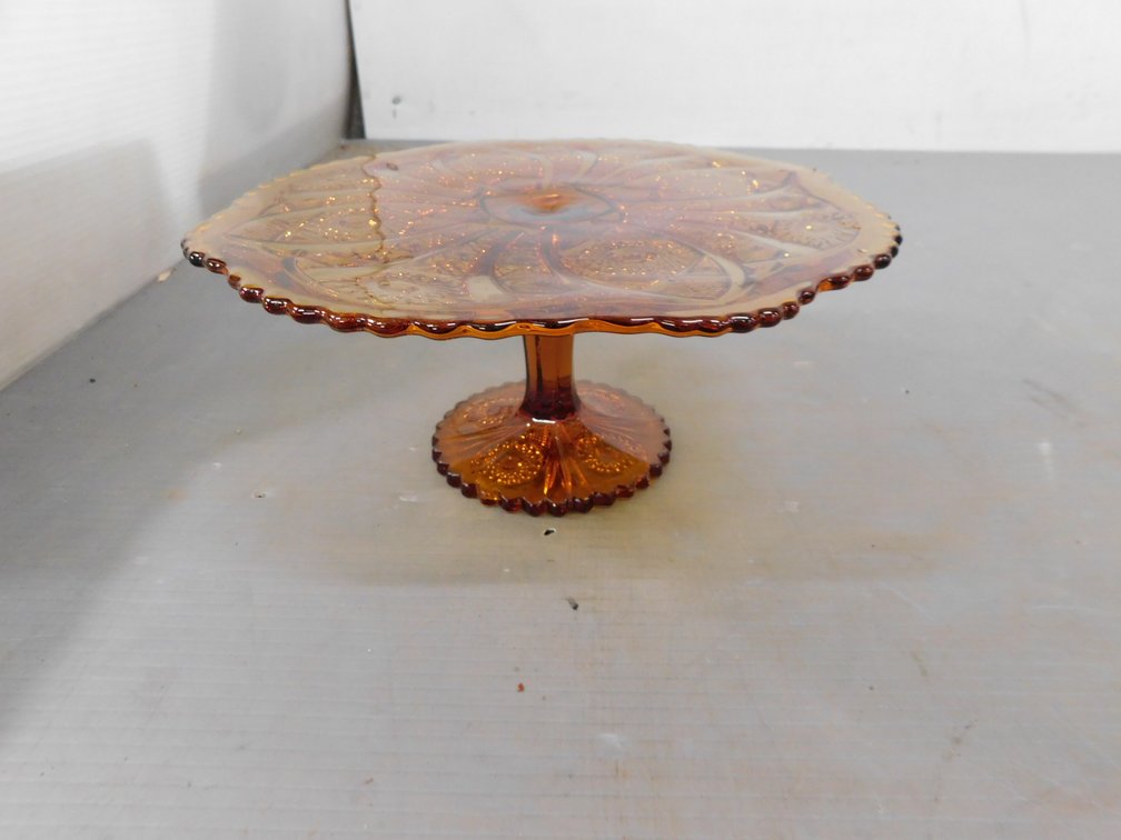 Vintage Amber Glass Pedestal Cake Stand 10 1/2"
