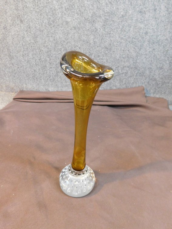 Swung Glass Vase with Controlled Bubble Base 8" T