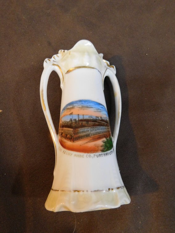 Vintage The Selby Shoe Co., Portsmouth Ohio, Porcelain Souvenir Vase 5" T, Made in Germany