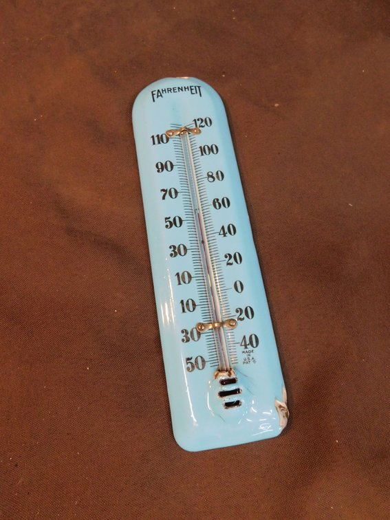 Vintage Porcelain Coated Thermometer, Made in The USA 9" T