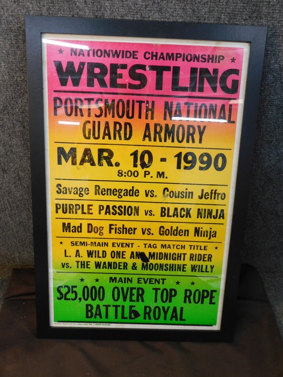 1990 Framed Nationwide Wrestling Poster, Portsmouth Ohio 16" x 24"