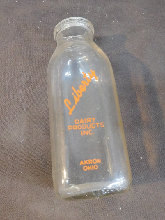 Vintage Liberty Dairy Products Inc. Akron Ohio, Pint Milk Bottle