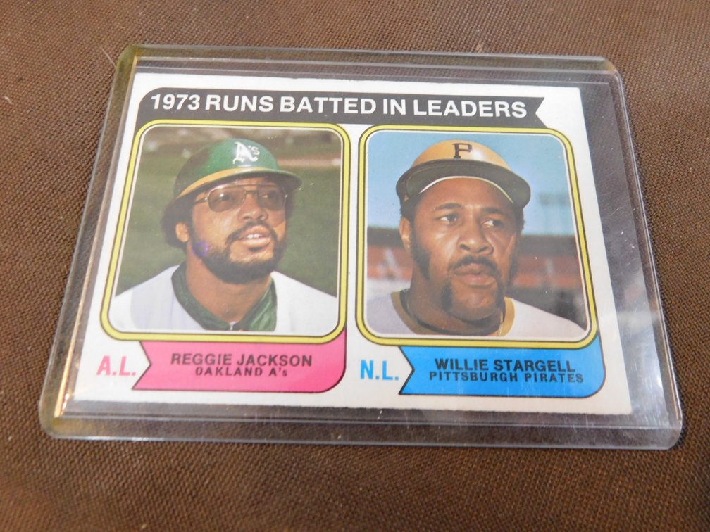 1973 RBI Leaders Reggie Jackson and Willie Stargell Card No 203 by Topps