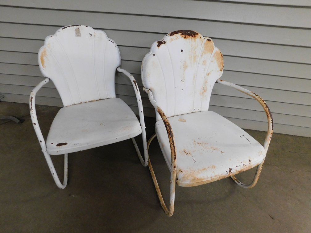 Two Antique Metal Patio Chairs
