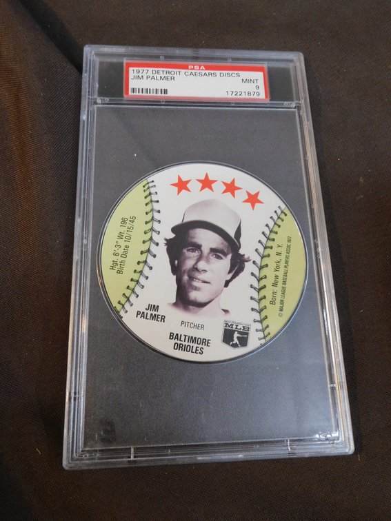 1977 Detroit Caesars Disc, Jim Palmer Card Mint-9