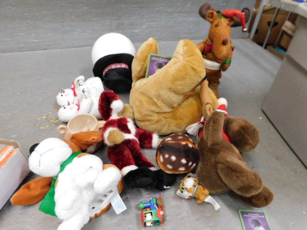 Gray Tote of Plush Toys